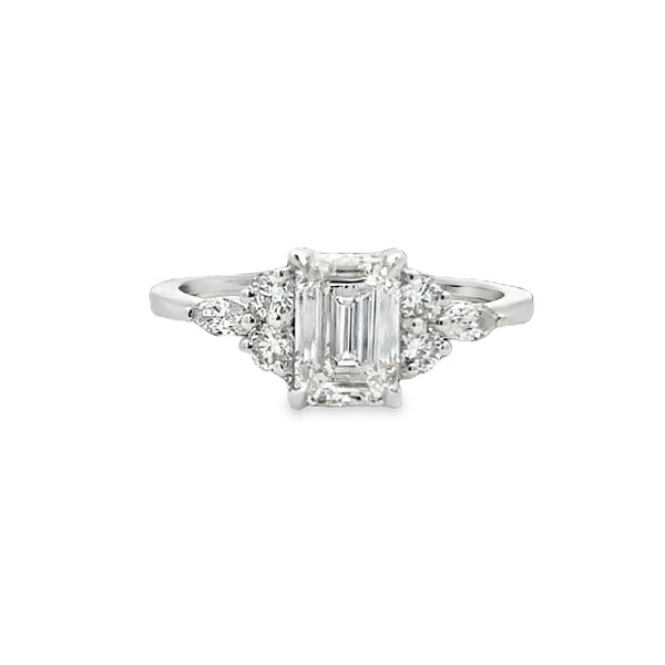 14ct White Gold 1.08ct EVVS2 Emerald Cut Lab-Grown Diamond Ring with Side Stones | 1.40ct TDW