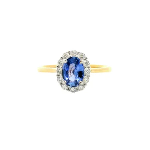 18ct Yellow Gold 0.80ct Ceylon Sapphire & 0.31ct GSI Diamond Ring