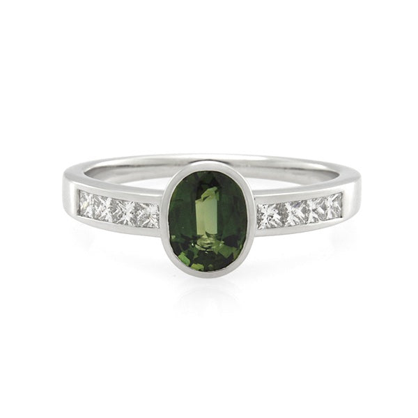 18WG Bezel Set Parti Sapphire & PC Diamond Ring 8=0.32ct