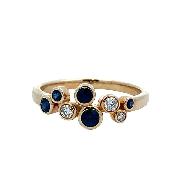 9YG Diamond & Sapphire Ring - N 5SA=0.37ct 3RB=0.15ct