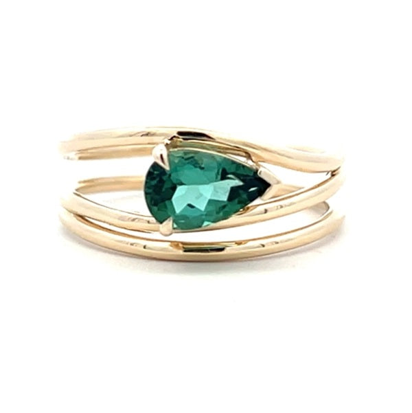 9ct Yellow Gold Split Bands and 0.91ct Pear Cut Mint Tourmaline Ring