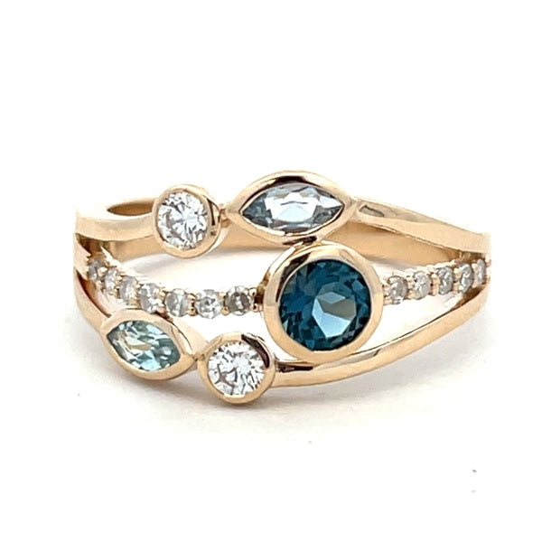 9ct Yellow Gold London & Swiss Blue Topaz Ring