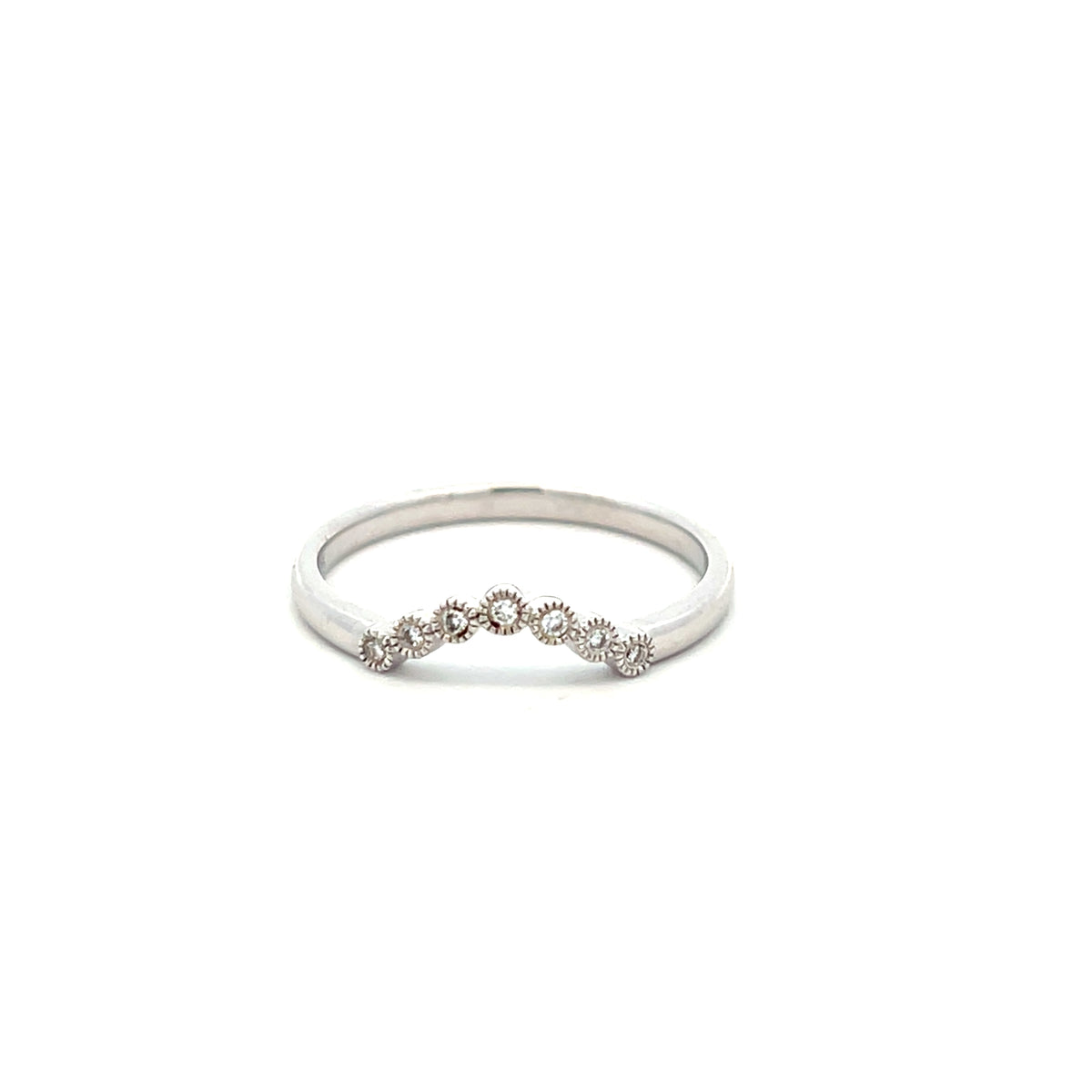 9ct White Gold Curved Diamond Set Ring 7=0.05ct
