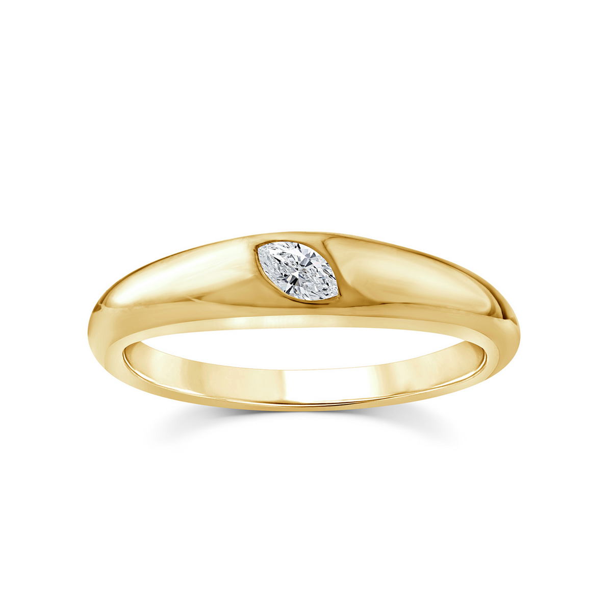 9ct Yellow Gold Off-Set Marquise Cut 0.10ct Lab-Grown Diamond Domed Ring