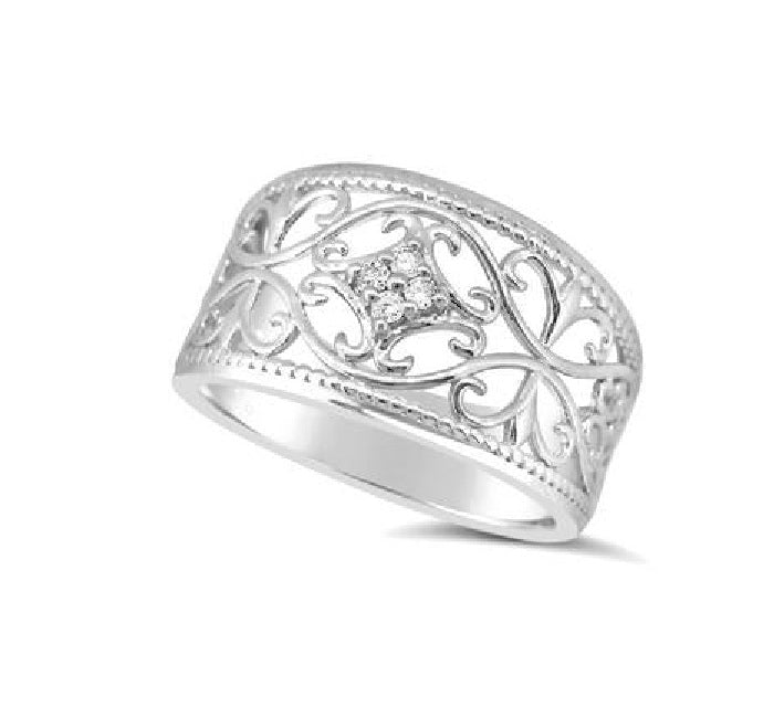 9ct White Gold Diamond Set Open Filigree Ring