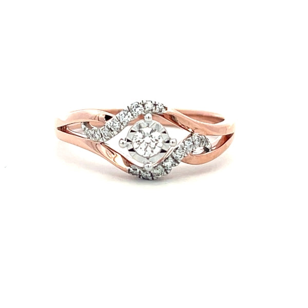 9ct Rose Gold Diamond Set Split Band Dress Ring 17=0.20ct