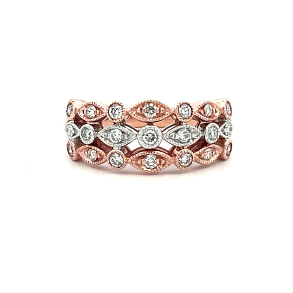 9ct Rose/White Gold Milgrain Multishape Diamond Set Dress Ring 21=0.38ct