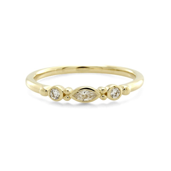 9ct Yellow Gold Marquise & Round Brilliant Fine Dress Ring TDW=0.22ct