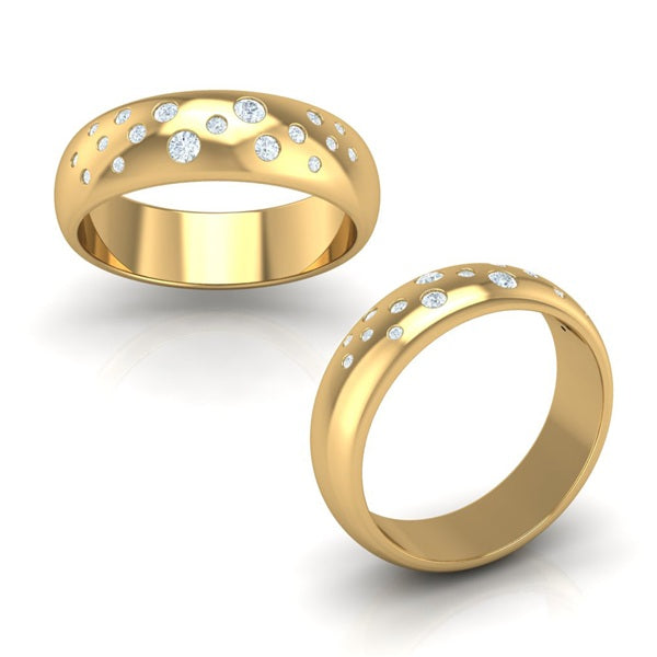 9ct Yellow Gold Diamond Hammer Set Dome Ring