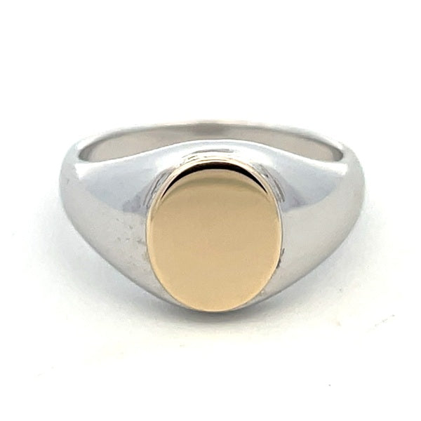 9ct Yellow Gold & Sterling Silver Oval Signet Ring