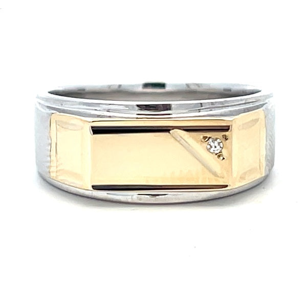 9ct Yellow Gold & Sterling Silver Diamond Set Gents Ring