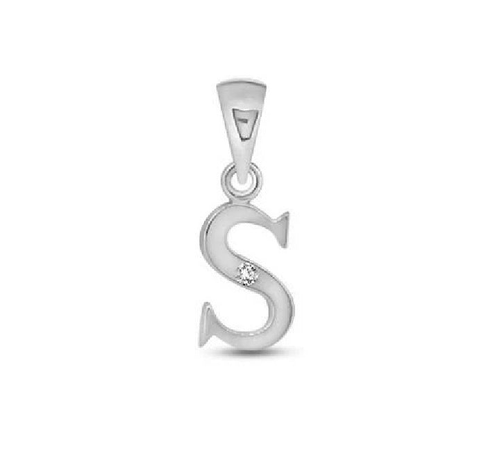 9ct White Gold Diamond Initial S Pendant