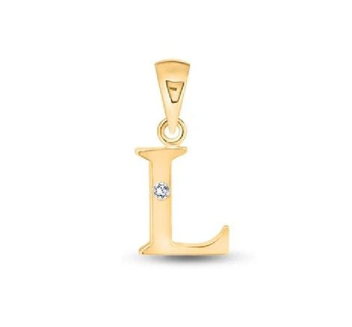 9ct Yellow Gold Diamond Initial L Pendant