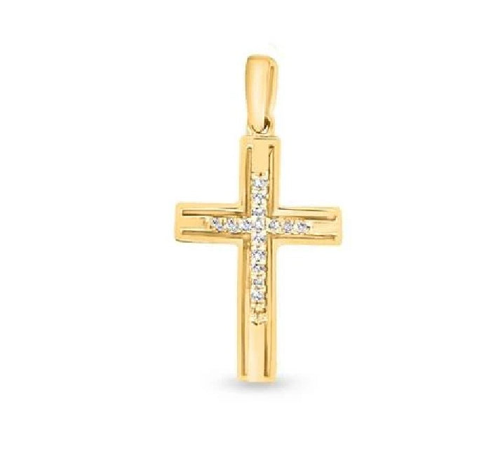 9ct Yellow Gold Diamond Cross Pendant - 0.07ct