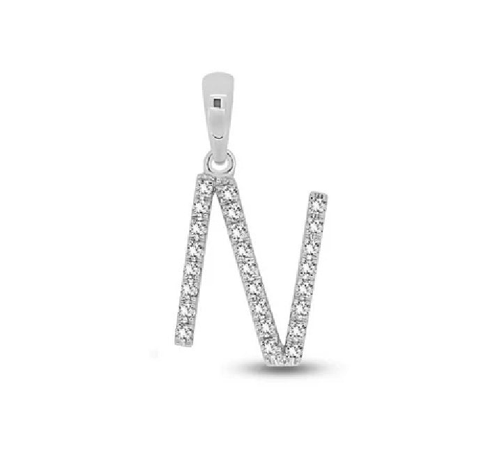 9ct White Gold Diamond Set Initial “N” Pendant – 0.07ct
