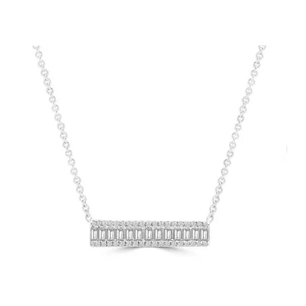 9ct White Gold Baguette & RB Diamond Bar Necklace 45cm