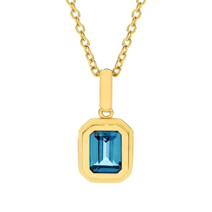 9ct Yellow Gold Emerald Cut 8x6mm Bezel Set Topaz Pendant