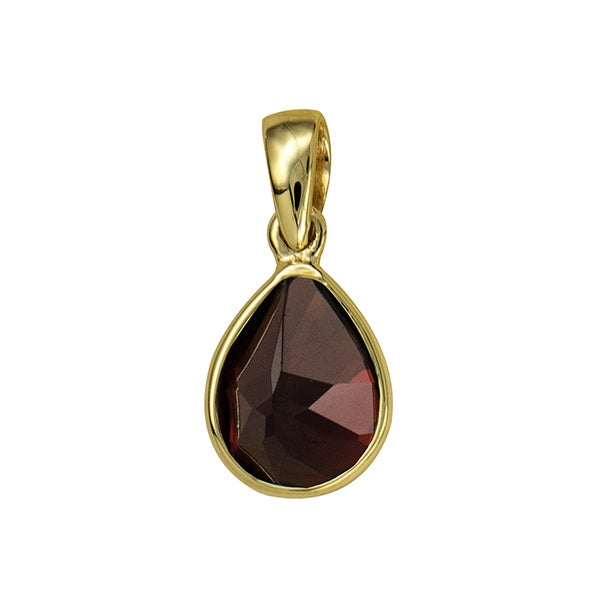 9ct Yellow Gold Natural Garnet Teardrop Pendant