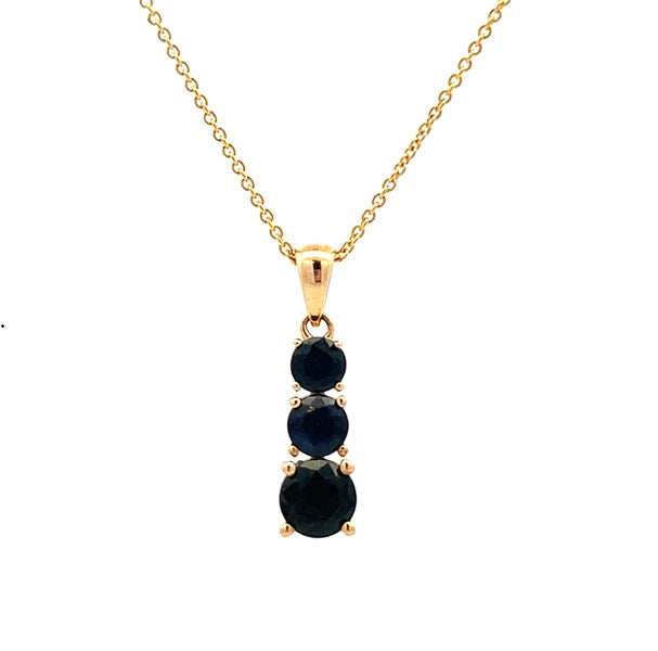 9ct Yellow Gold 3 x Australian Sapphire Pendant