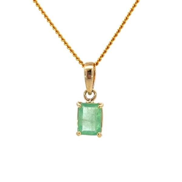 9ct Yellow Gold Emerald Cut Natural Zambian Emerald Pendant