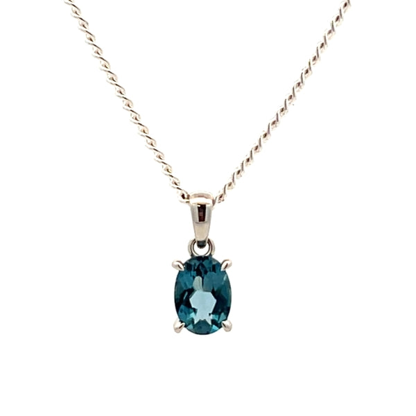 9ct White Gold Oval London Blue Topaz Pendant 0.98ct