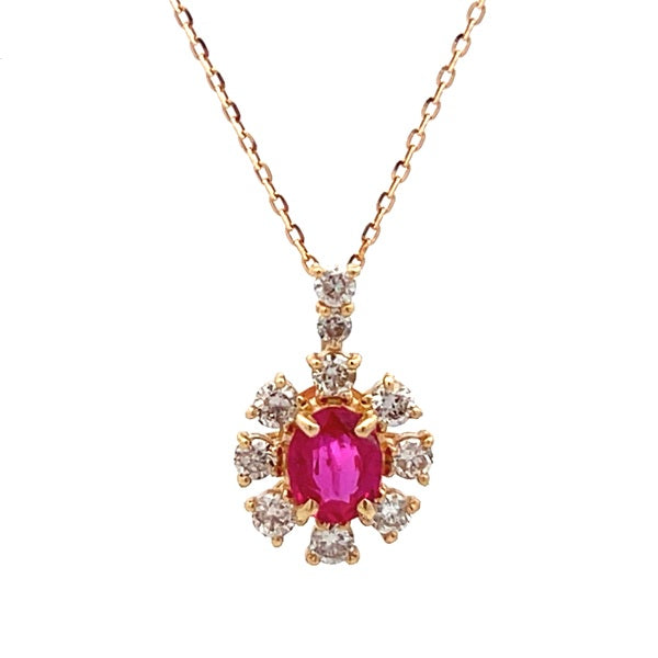18ct Yellow Gold Burmese Ruby & Diamond Necklace 0.44ct Ruby 10rb=0.26ct