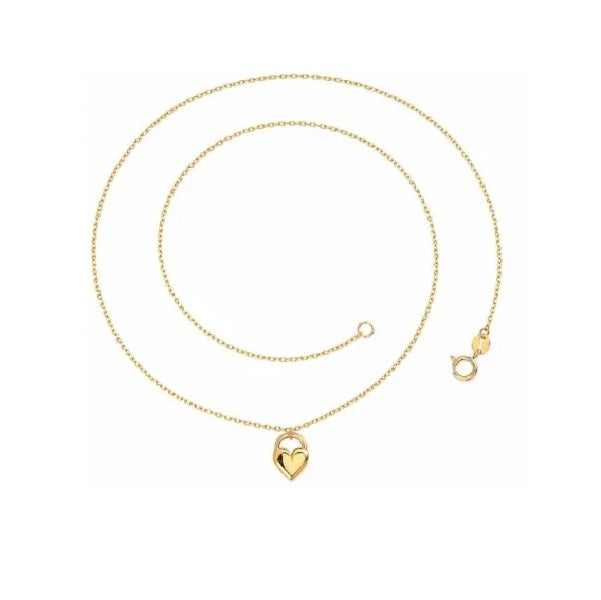 9ct Yellow Gold Heart Padlock Fine Necklace 45cm
