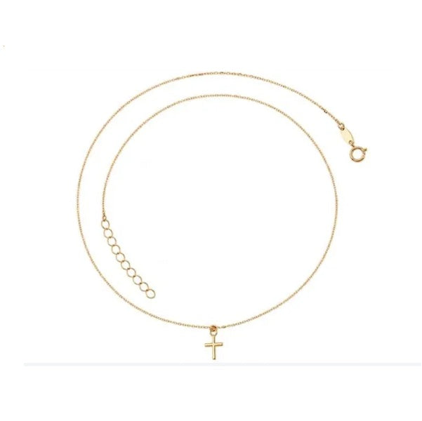 9ct Yellow Gold Dainty Cross Fine Necklace 40-45cm