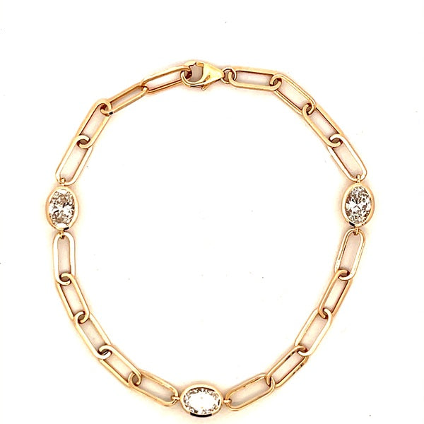 9ct Yellow Gold Paperclip Bezel Bracelet 3 = 2.20ct Oval Lab Grown Diamonds