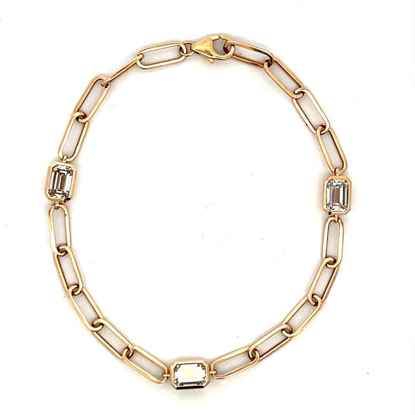 9ct Yellow Gold Paperclip Bezel Bracelet 3 = 2.64ct Emerald Lab Grown Diamond