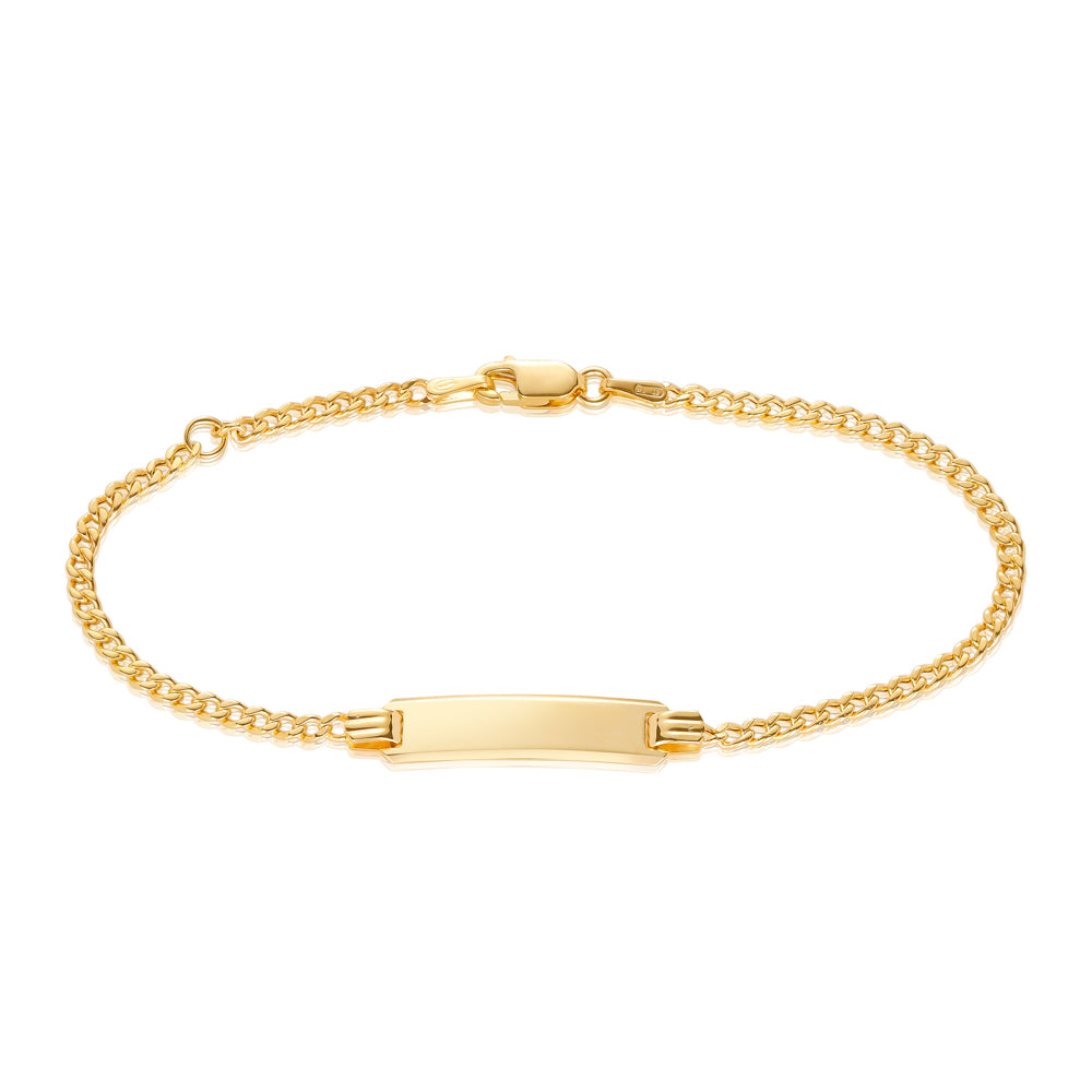 9ct Yellow Gold Diamond Cut Concave Curb Link ID Bracelet 16cm