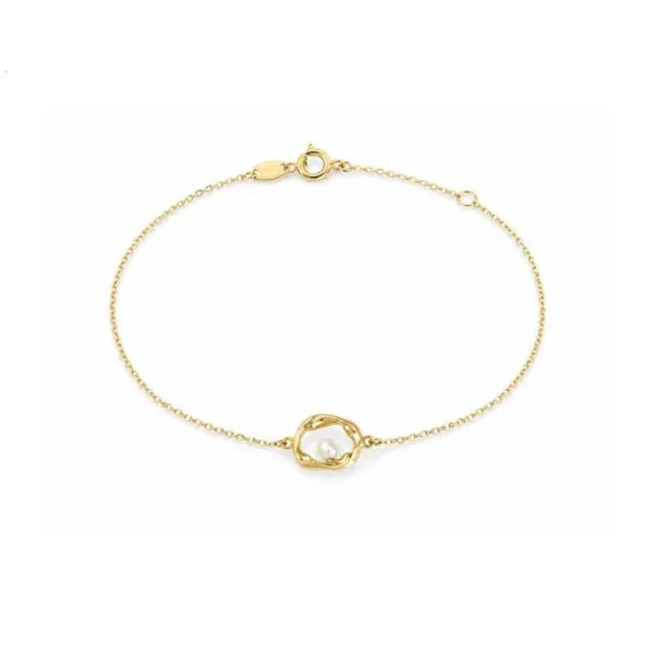 9ct Yellow Gold Floating FW Pearl Fine Bracelet 17-19cm