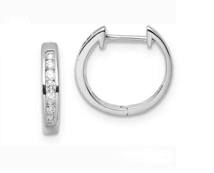 9ct White Gold 0.25ct FVS Lab-Grown Diamond Channel-Set Huggie Earrings