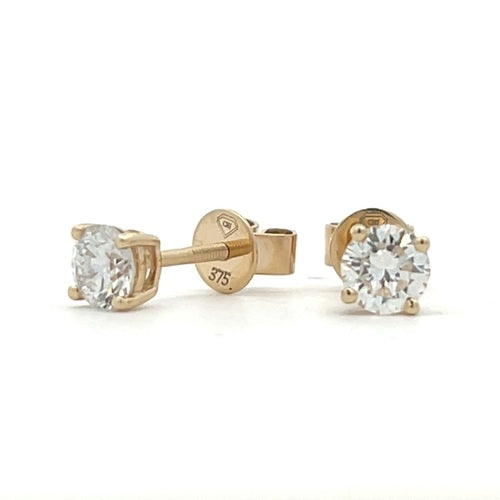 9ct Yellow Gold FVS Lab Diamond Stud Earrings with Threaded Post 2=0.84ct