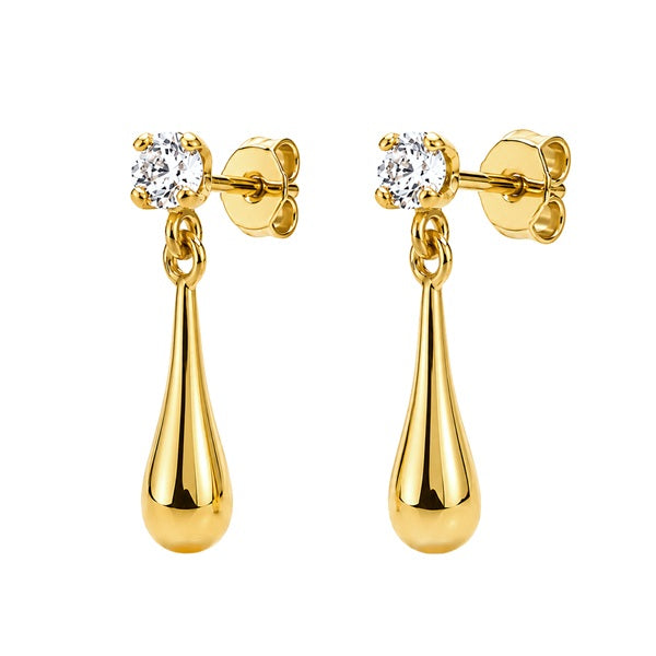 9ct Yellow Gold 4 Claw Lab Diamond & Teardrop Stud TDW = 0.21ct