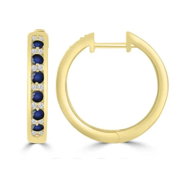 9ct Yellow Gold Sapphire & Diamond Huggie Earrings 0.10ct