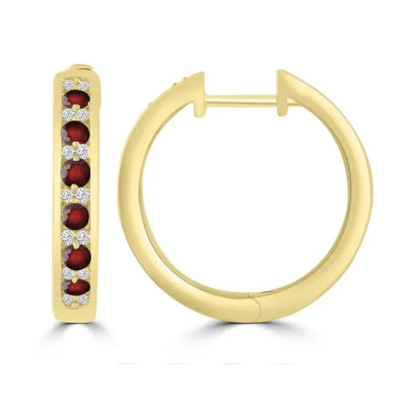 9ct Yellow Gold Ruby & Diamond Huggie Earrings 0.10ct