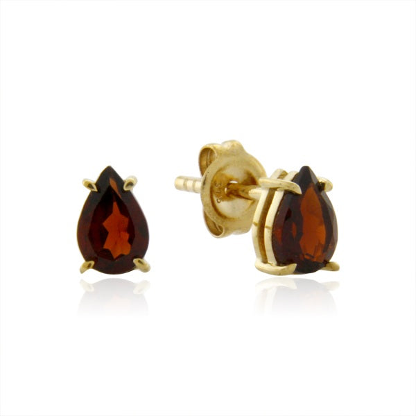 9ct Yellow Gold 6x4mm Garnet Pear Cut Claw Set Stud Earrings