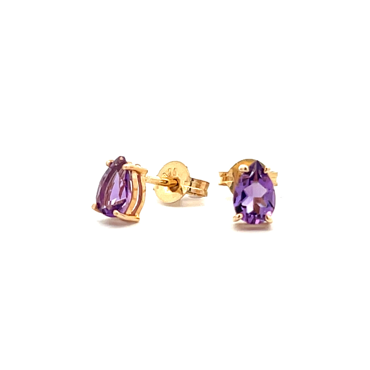9ct Yellow Gold Amethyst Pear Cut Claw Set Stud Earrings