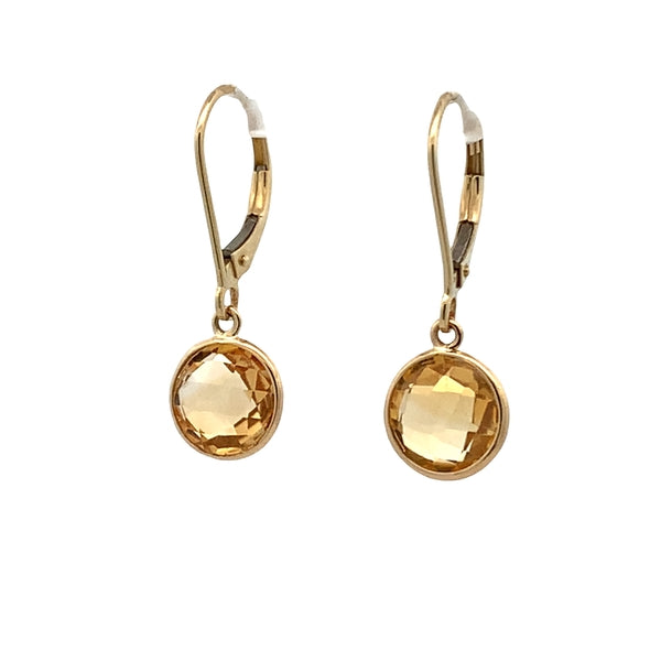 9ct Yellow Gold Citrine Bezel Set Drop Hook Earrings