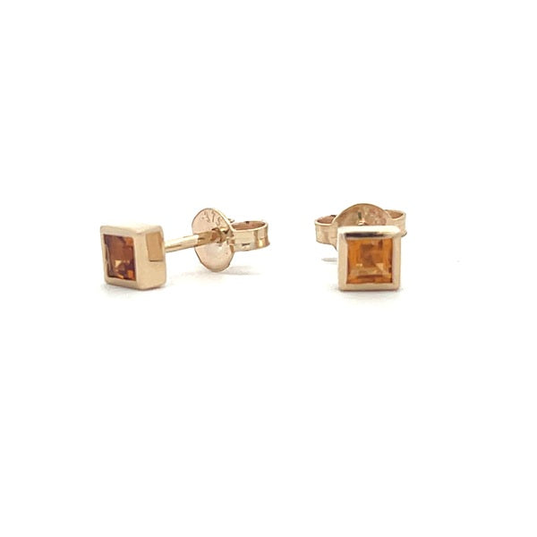 9YG Citrine Square Cut Bezel Studs