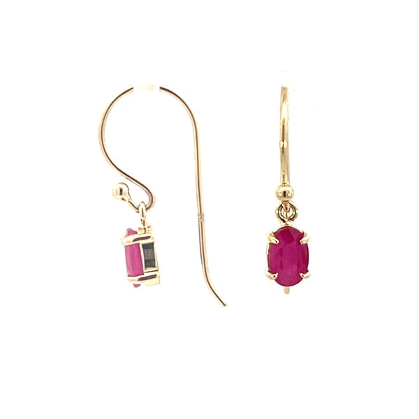 9ct Yellow Gold Natural Oval Cut Ruby Drop Earrings