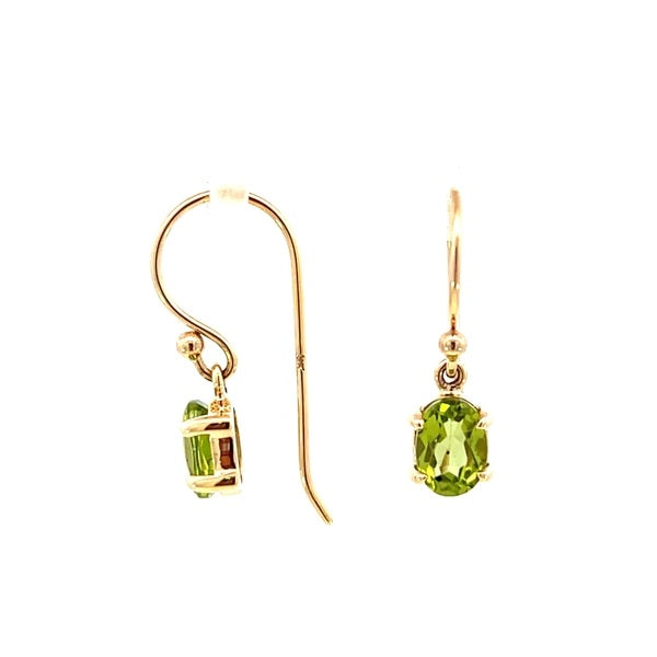 9ct Yellow Gold Oval Cut Peridot Drop Earrings