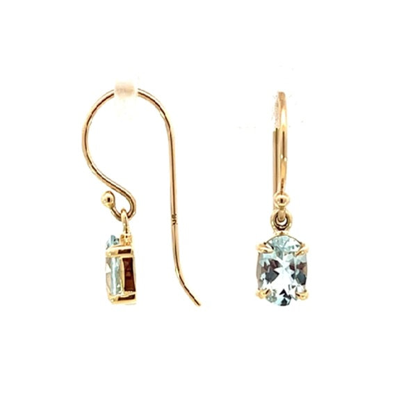 9ct Yellow Gold Oval Cut Aquamarine Drop Earrings