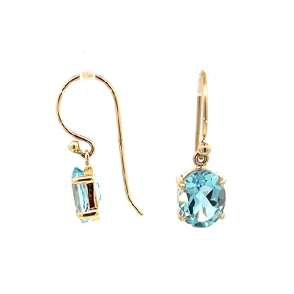 9ct Yellow Gold Oval Cut Sky Blue Topaz Drop Earrings