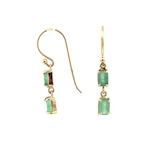 9ct Yellow Gold Emerald Cut Natural Zambian Emerald Double Drop Earrings