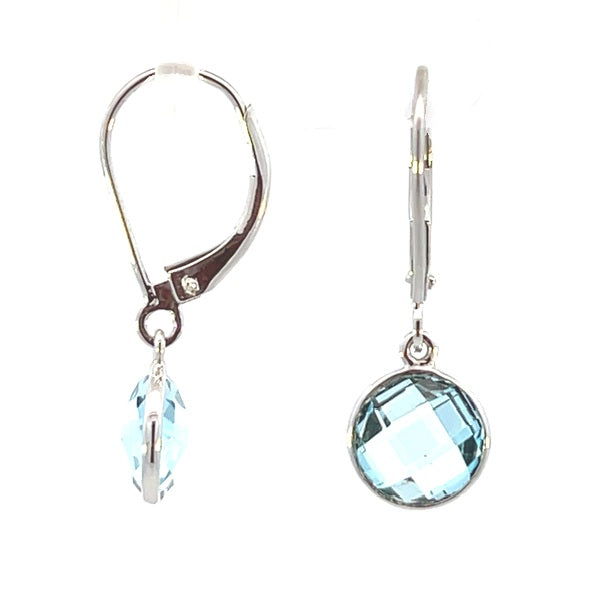 9ct White Gold Checkerboard Cut Topaz European Hook Earrings