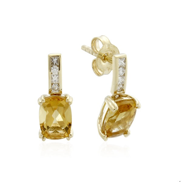 9ct Yellow Gold Citrine & Natural Diamond Stud Earrings