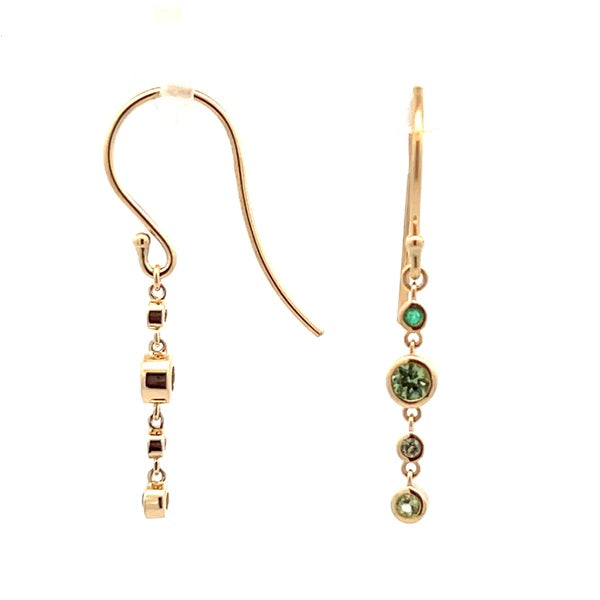 9ct Yellow Gold Natural Emerald, Green Sapphire & Peridot Hook Earrings