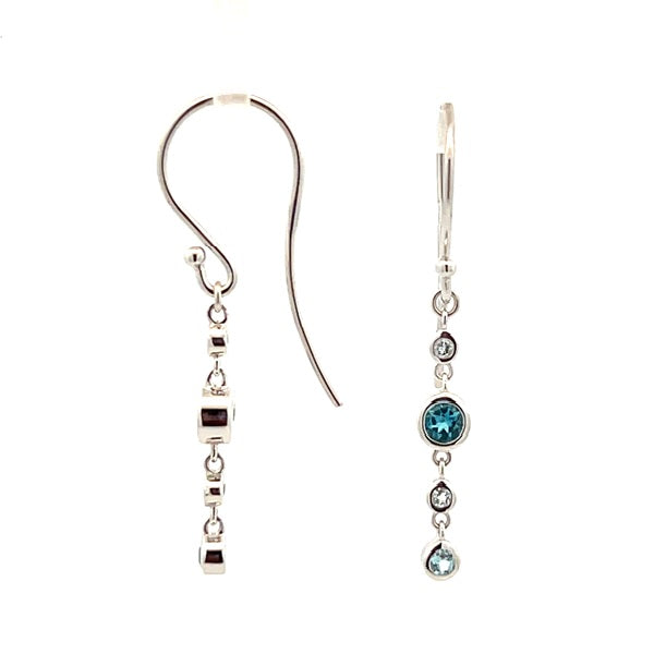 9ct White Gold Swiss Blue, Sky Blue & London Blue Topaz Hook Earrings